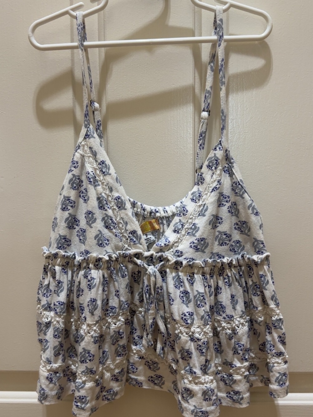 Urban Outfitters White Tank Top with Blue Floral Print
